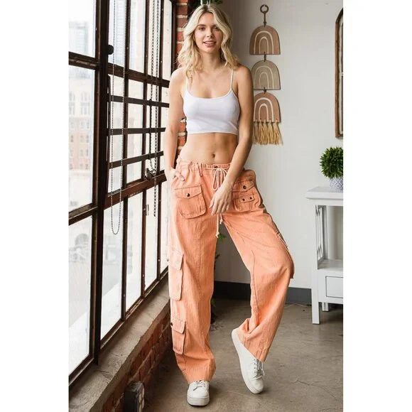 Oli & Hali Apricot Mineral Washed Relaxed Cargo Pants